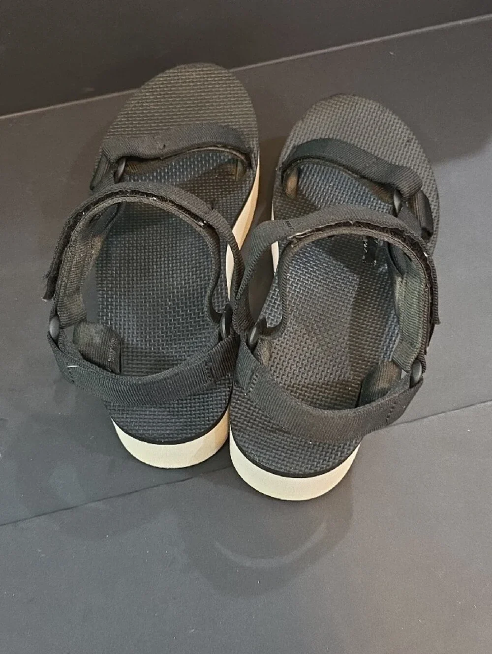 Teva Women's Black Platform Sandals with Cream Midsole Size 8